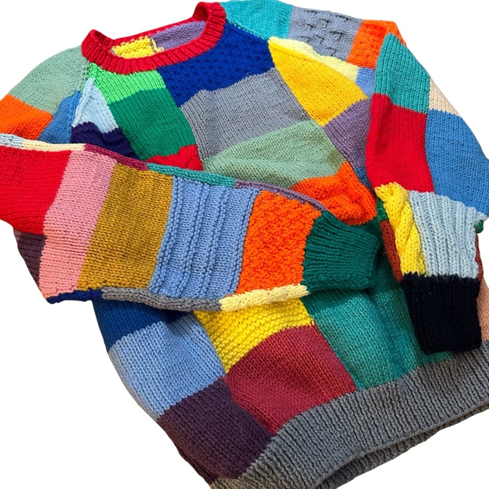 Vintage multi-color patchwork chunky knit sweater - Picture 3 of 8